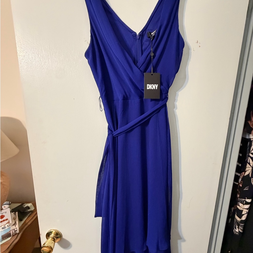 DKNY Asymmetrical wrap Dress in Deep Blue